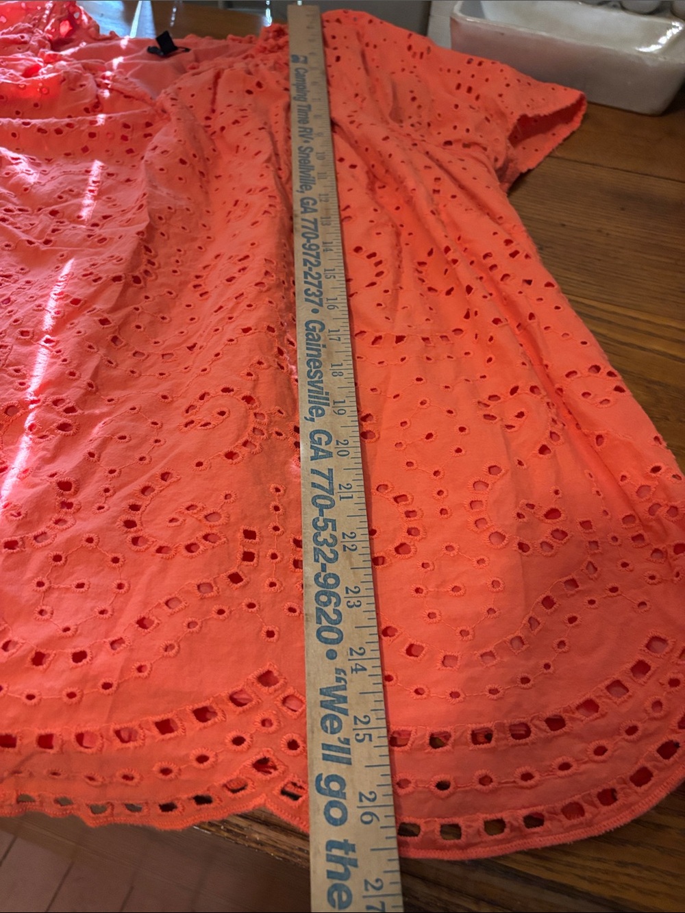Talbots Bright Coral Eyelet V-Neck Short Sleeve Top - Picture 5 of 7